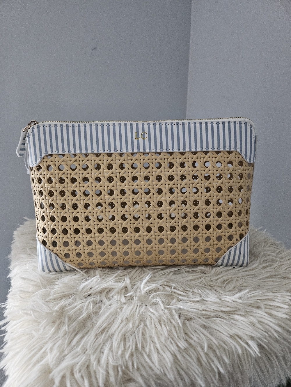 Liz Claiborne Blue & Natural Woven Cosmetic Case